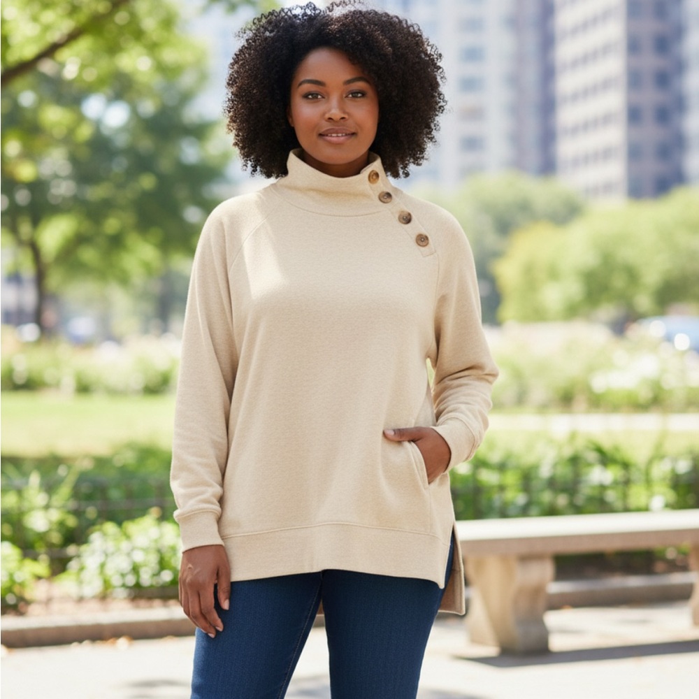 J. Crew Cream Button-Accent Sweatshirt
